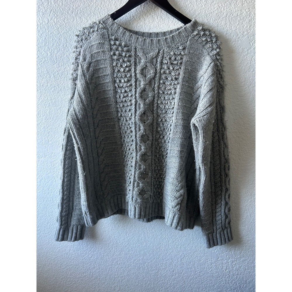 Banana Republic Cable Knit Sweater L Gray Italian‎ Yarn Crew Neck Old Money - Picture 8 of 11